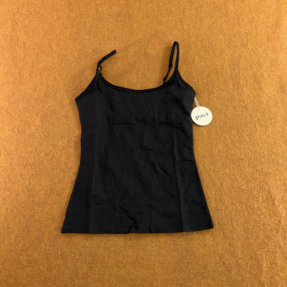 Pact Womens Small Black Organic Cotton Stretch Adjustable Camisole Tank NWT